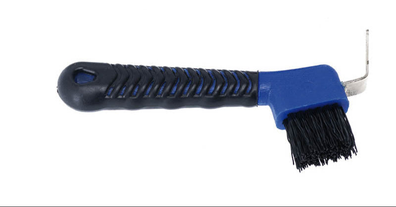 HOOF PICK WITH BRUSH PLASTIC BLUE/BLACK