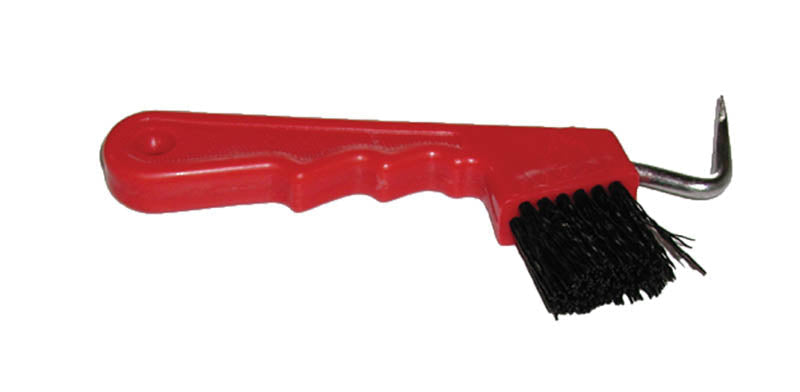 HOOF PICK WITH BRUSH PLASTIC RED